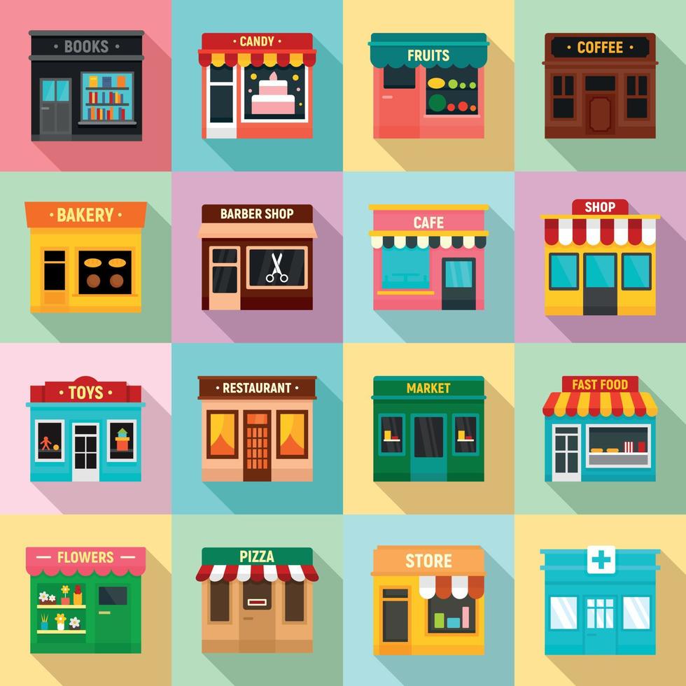 conjunto de iconos de negocios locales, tipo plano vector