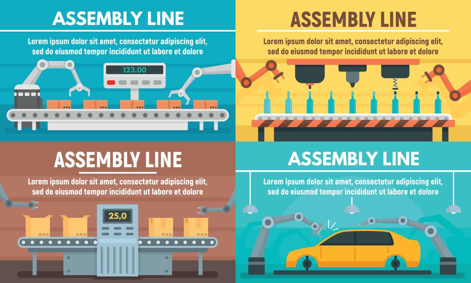 Assembly line banner set, flat style vector