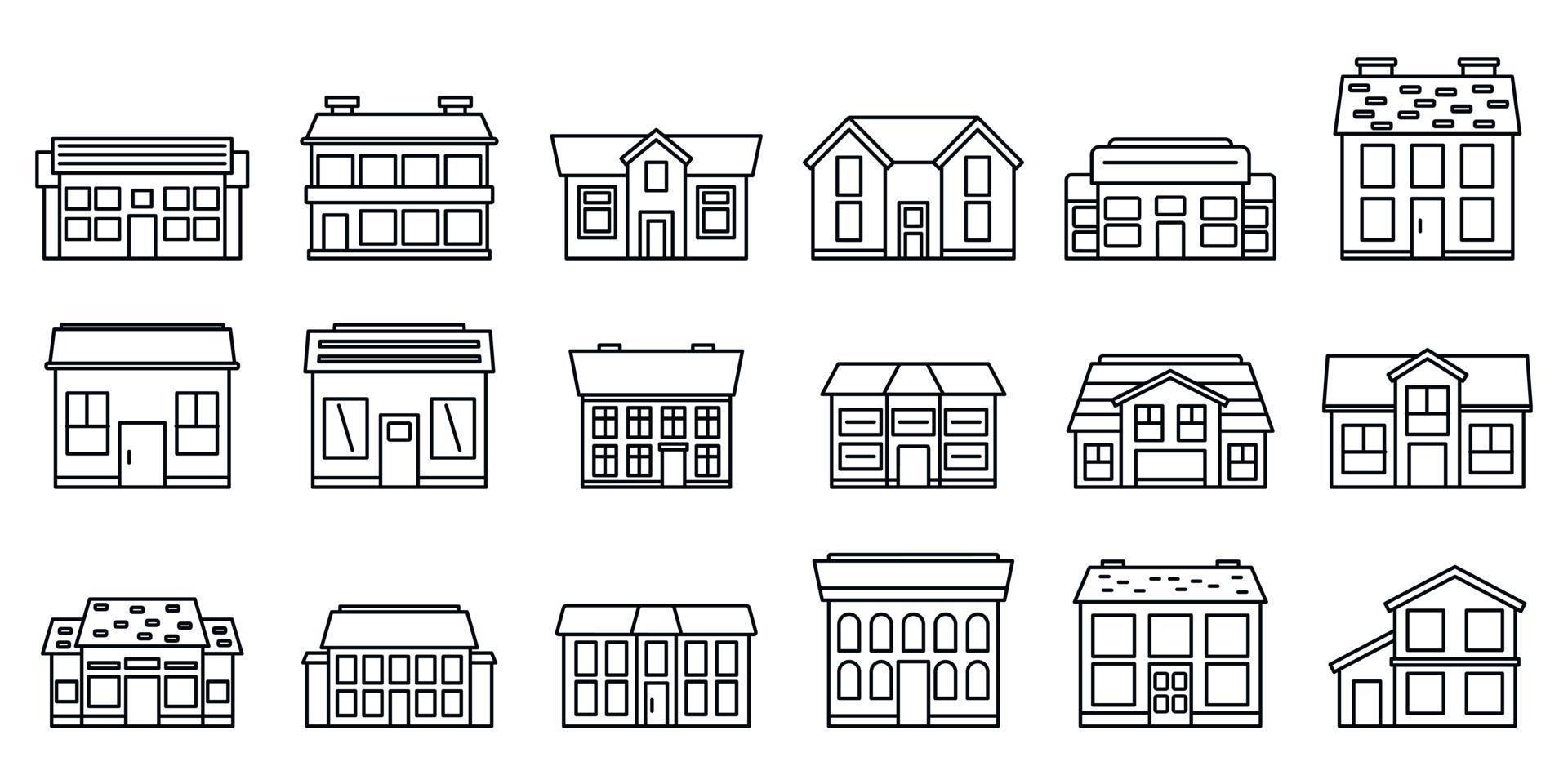 Cottage house icons set, outline style vector