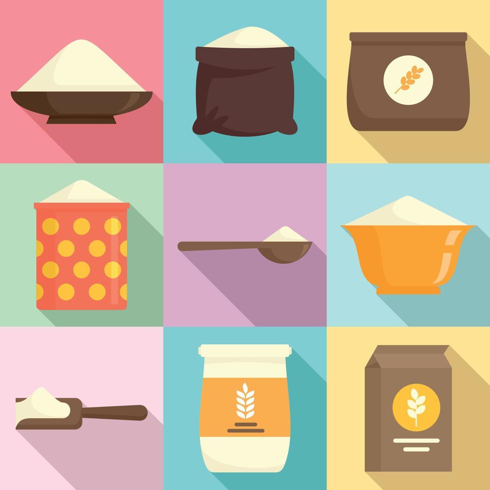 Flour icons set, flat style vector