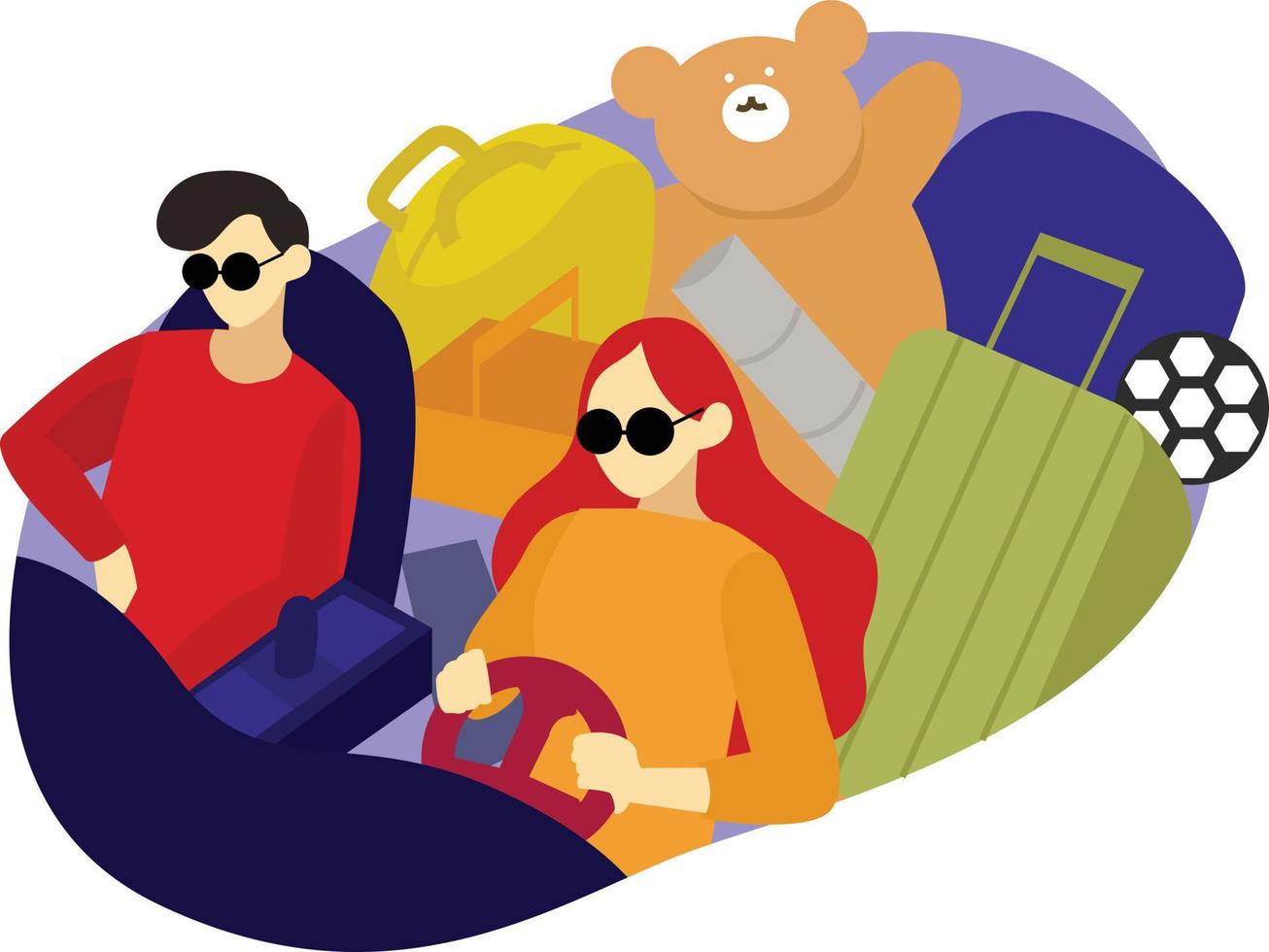 vector flat illustration hangout in a car