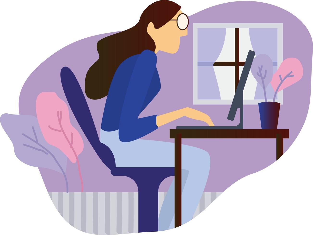 Vector flat illustration female freelancer on working