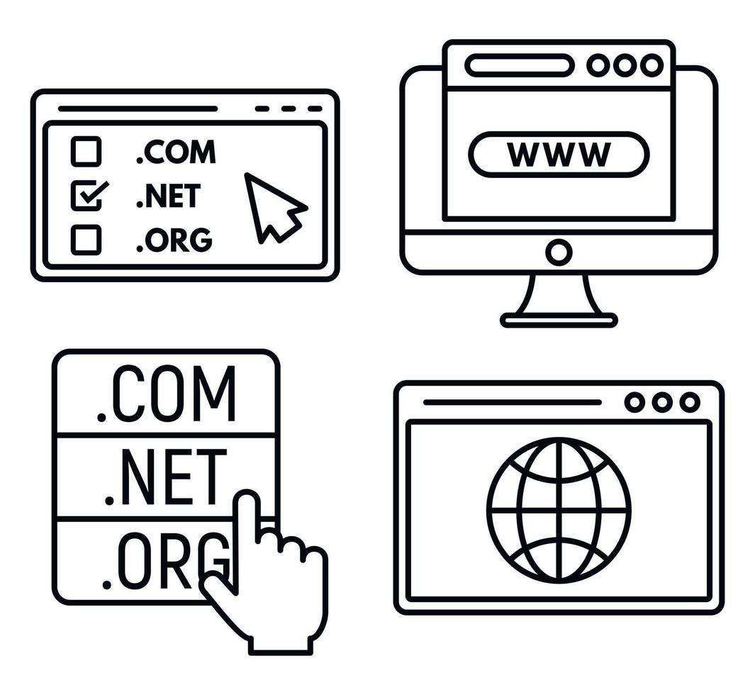 Web domain icons set, outline style vector