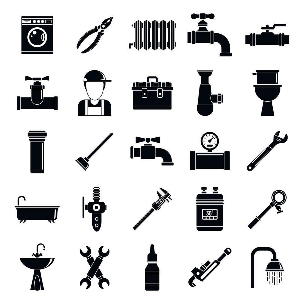 Plumbing service icons set, simple style vector