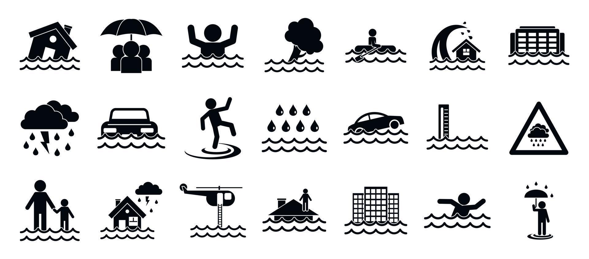 conjunto de iconos de inundación, estilo simple vector