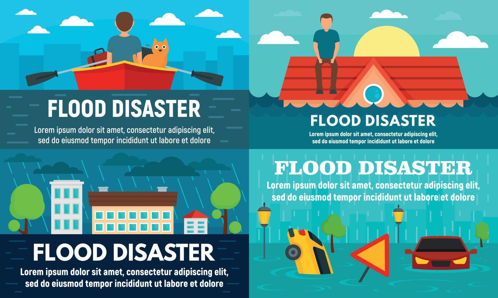 Flood banner set, flat style vector