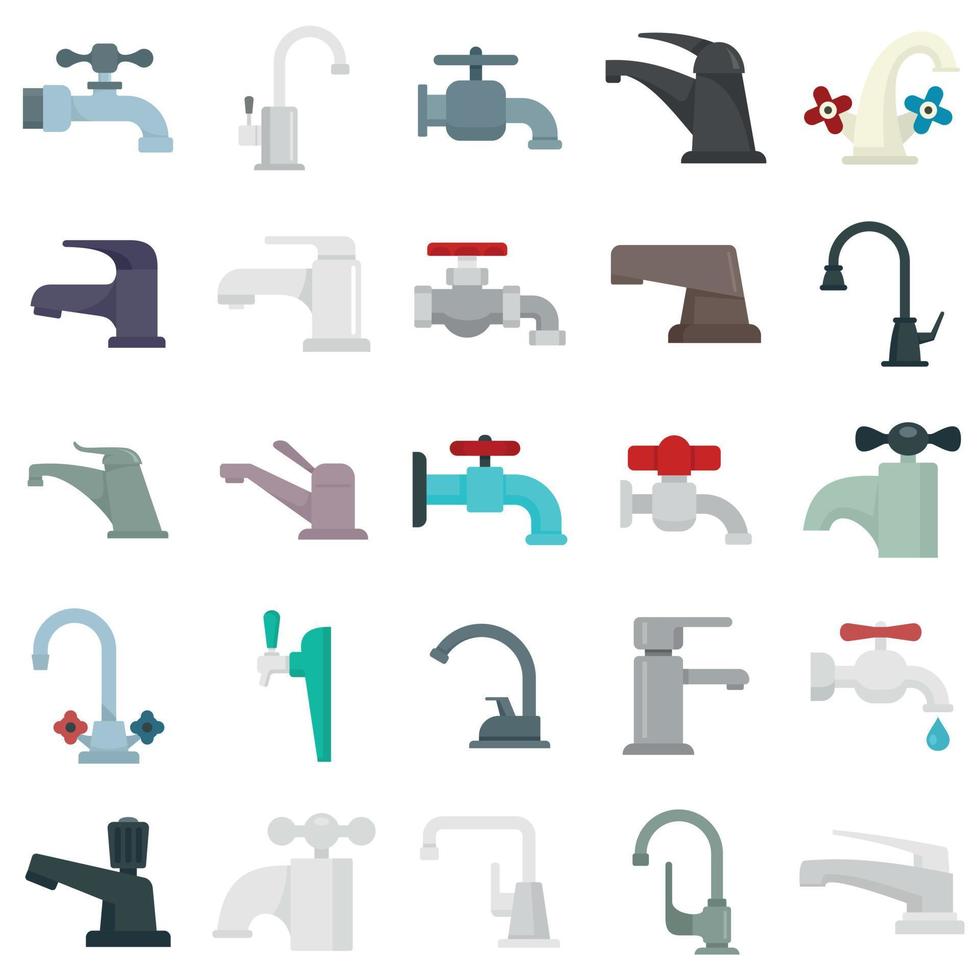 Faucet icons set, flat style vector