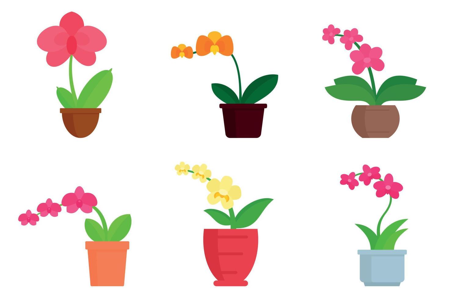 Orchid icons set, flat style vector