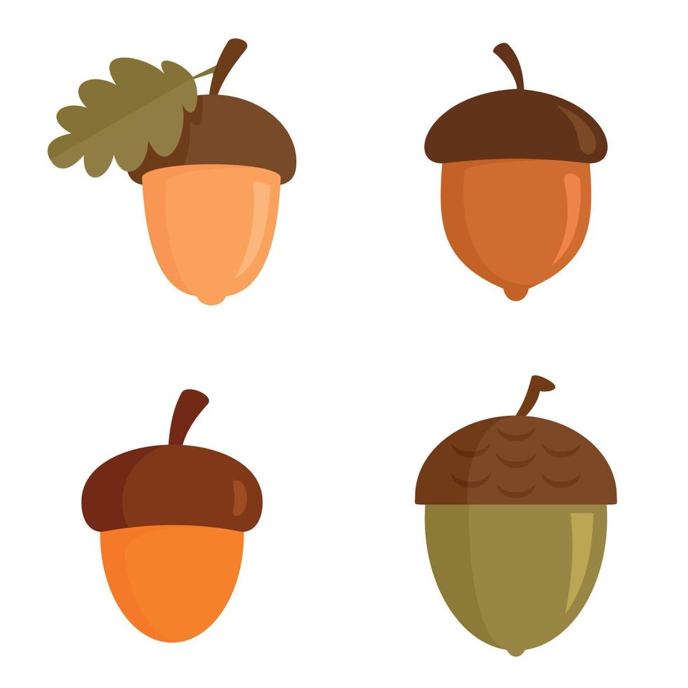 Acorn icons set, flat style vector