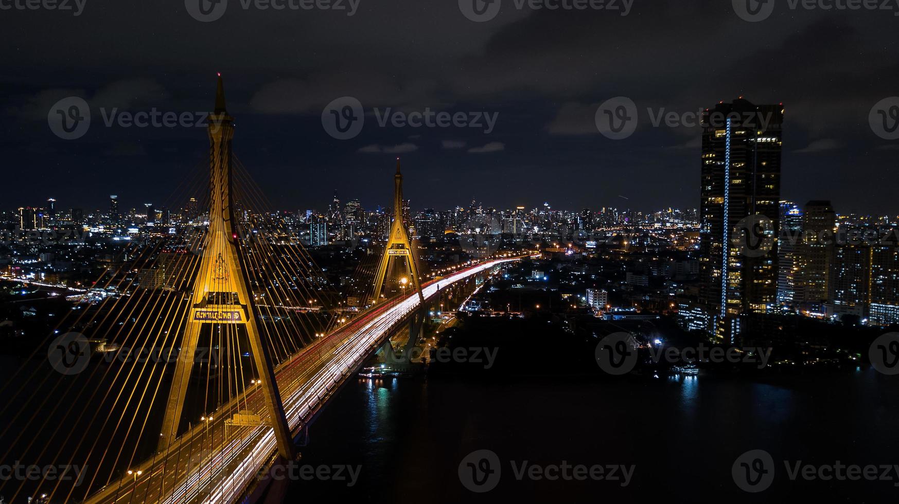 Rama 9 Bridge in Thailand. The landmark. The symbol is the symbol of the king of Thailand. Bird eye view photo