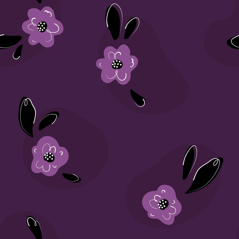 Seamless vector pattern with purple flowers