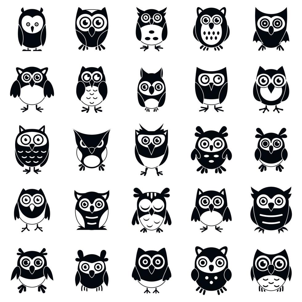 Fun owl icons set, simple style vector
