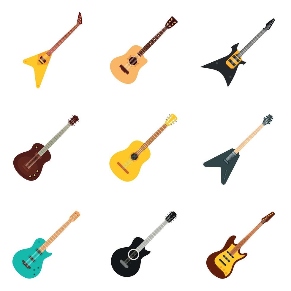 Guitar icons set, flat style vector