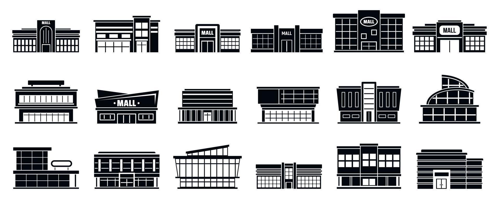 Mall building icons set, simple style vector