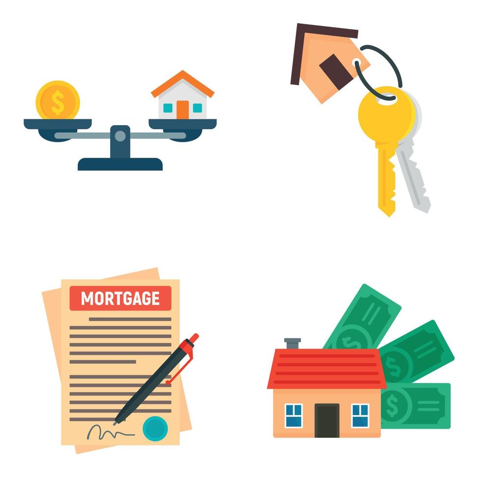 Mortgage icons set, flat style vector
