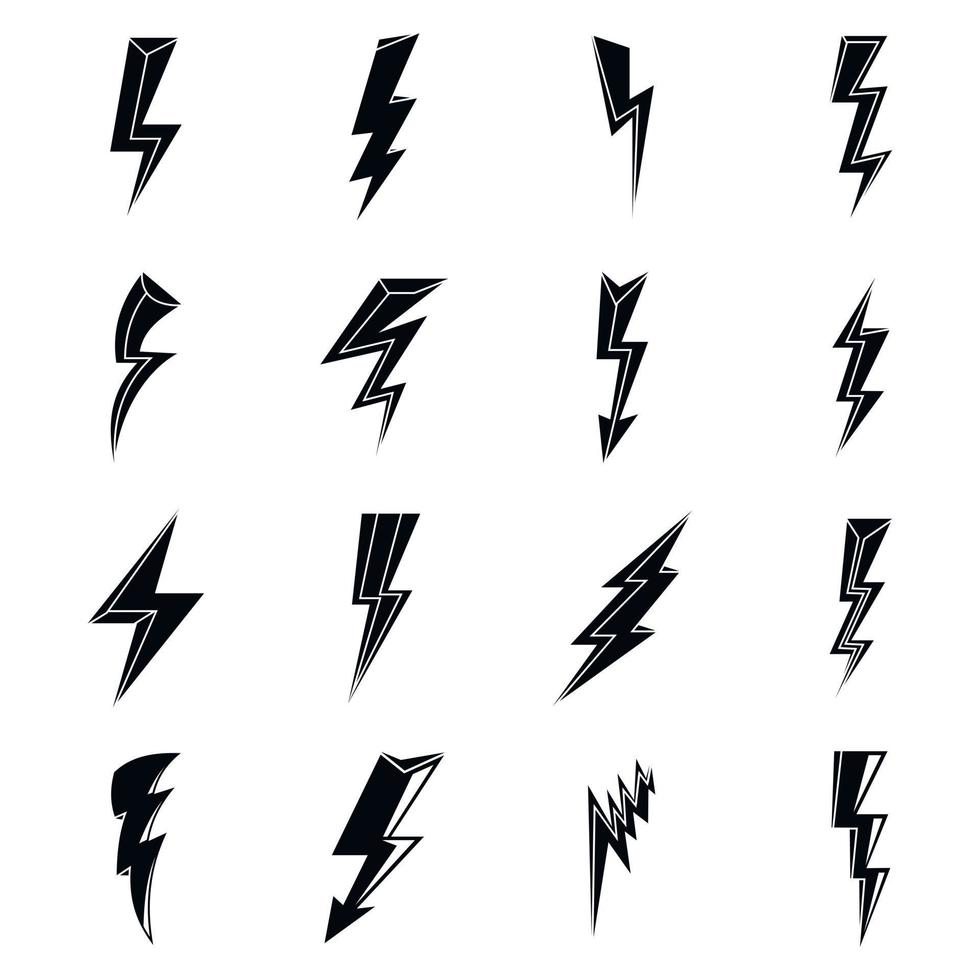 Lightning bolt electric icons set, simple style vector