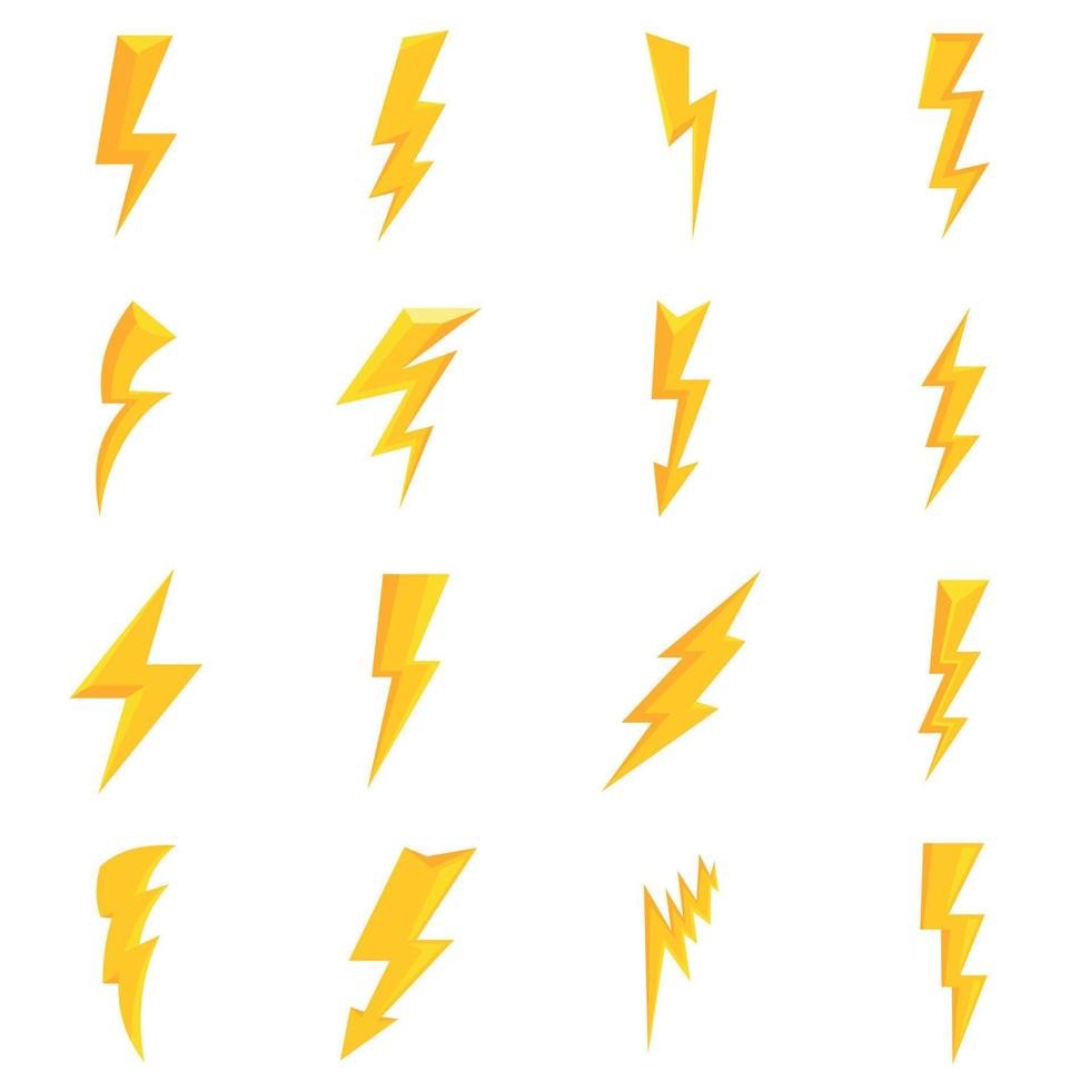 Lightning bolt icons set, flat style vector