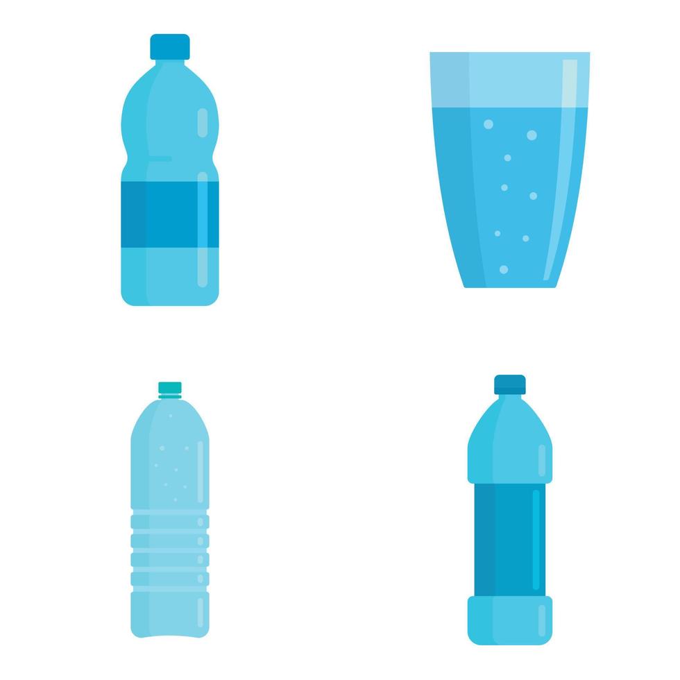 Mineral water icons set, flat style vector