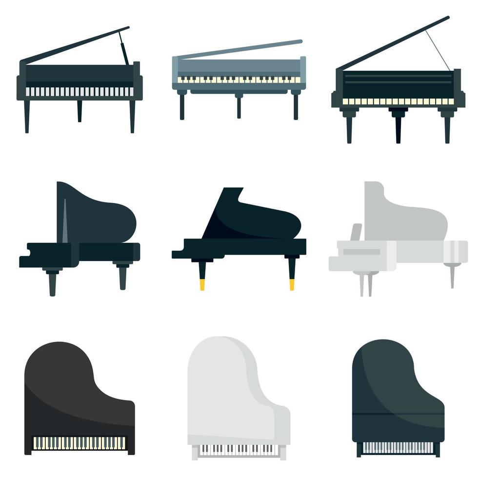 conjunto de iconos de piano de cola, tipo plano vector