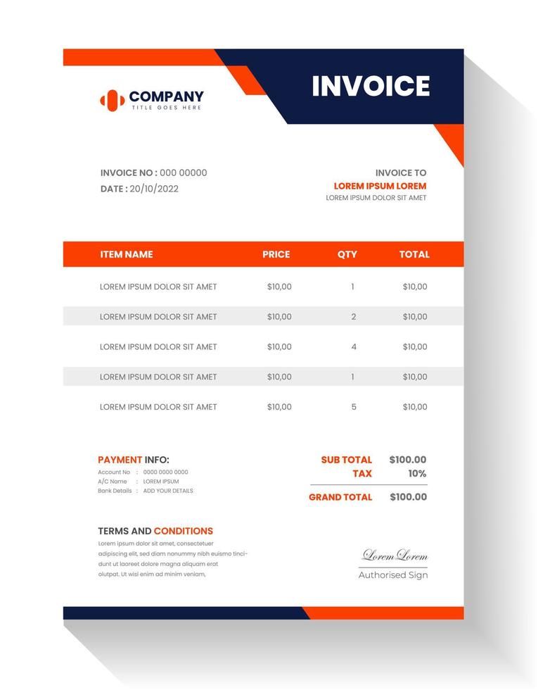 corporate modern minimal Business invoice form template. Invoicing quotes, money bill, Tax form, payment receipt, price invoices and payment agreement design template. vector