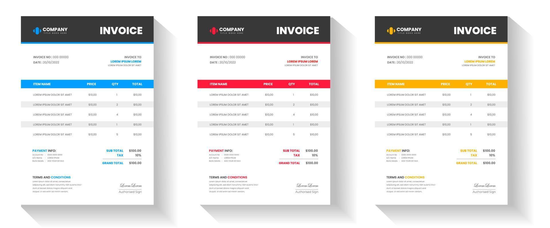 plantilla de formulario de factura comercial mínima moderna corporativa. cotizaciones de facturación, factura de dinero, formulario de impuestos, recibo de pago, facturas de precios y conjunto de plantillas de diseño de acuerdos de pago. vector