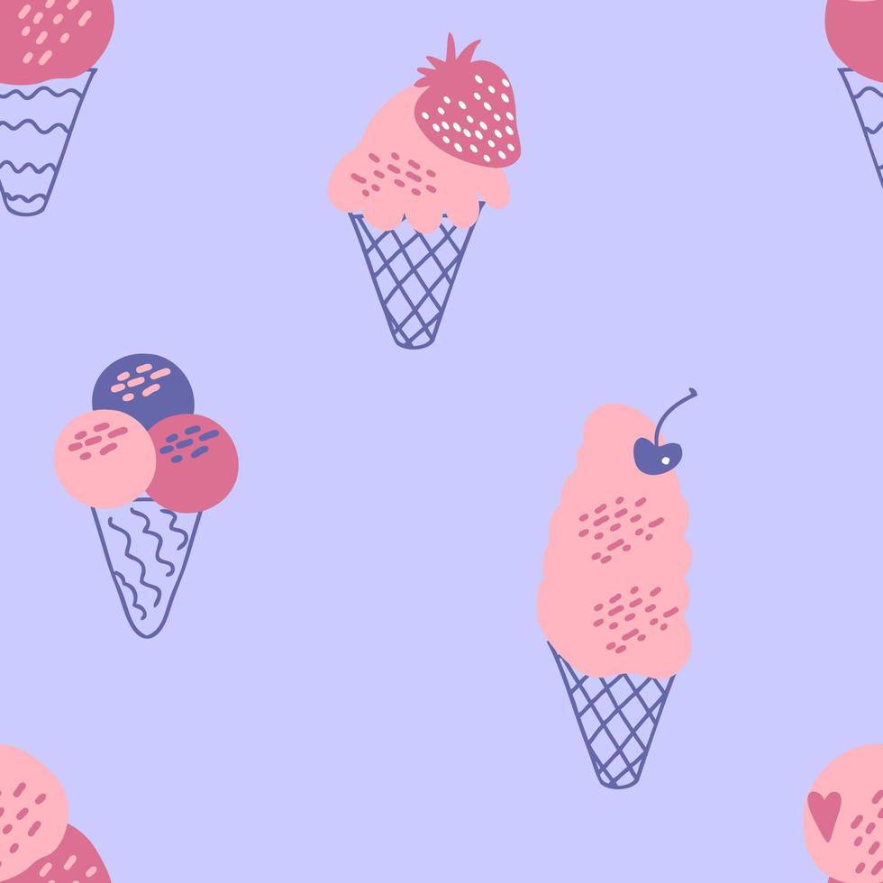 Hand drawn ice cream summer seamless pattern. Perfect for T-shirt, textile and print. Sweet food vector illustration for decor and design.