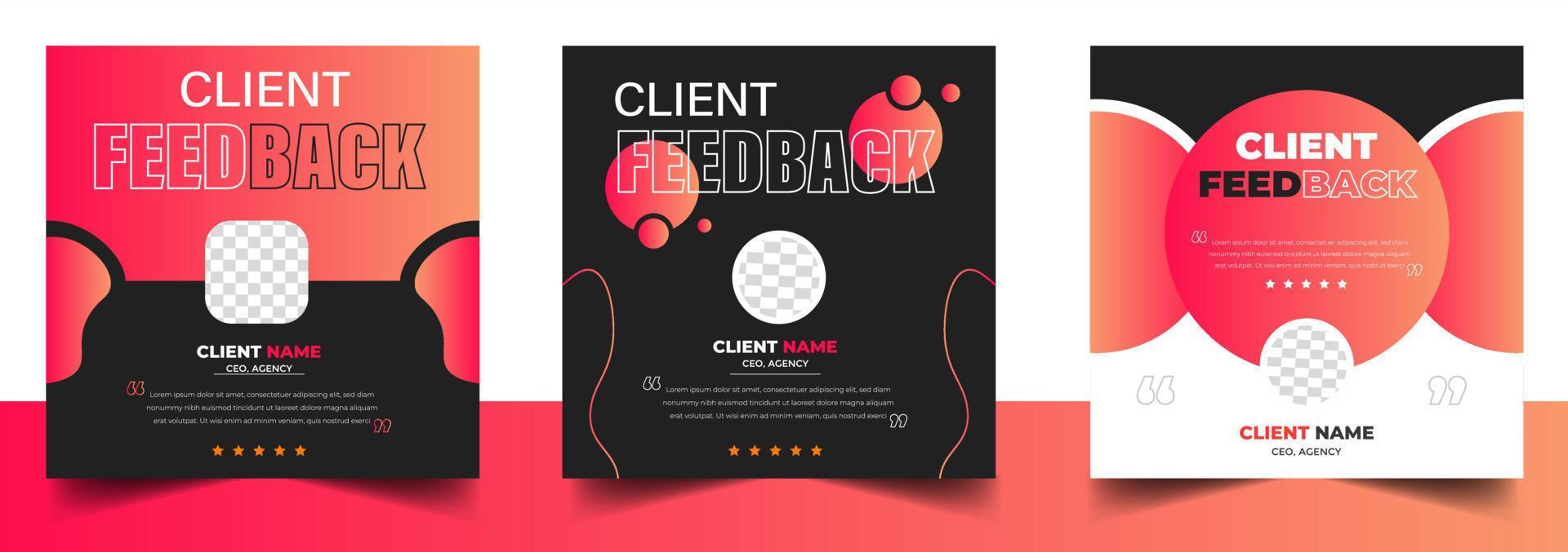 Customer feedback testimonial social media post web banner template. client testimonials social media post banner design template with red color vector