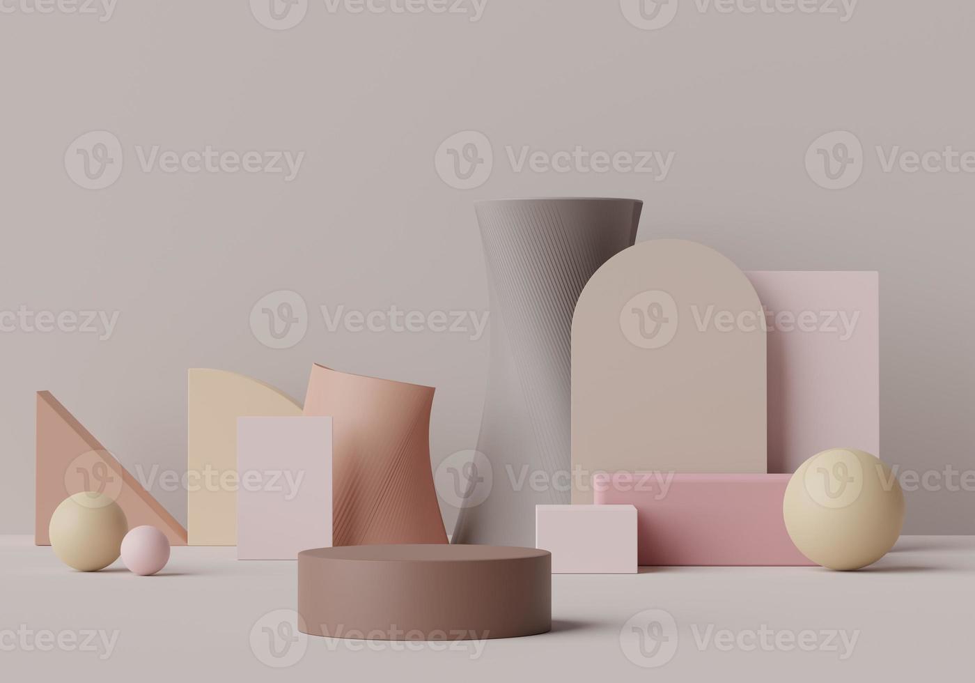 3d rendering of minimal scene of white blank podium with earth tones color theme. Display stand for product presentation mock up and cosmetic advertising. photo