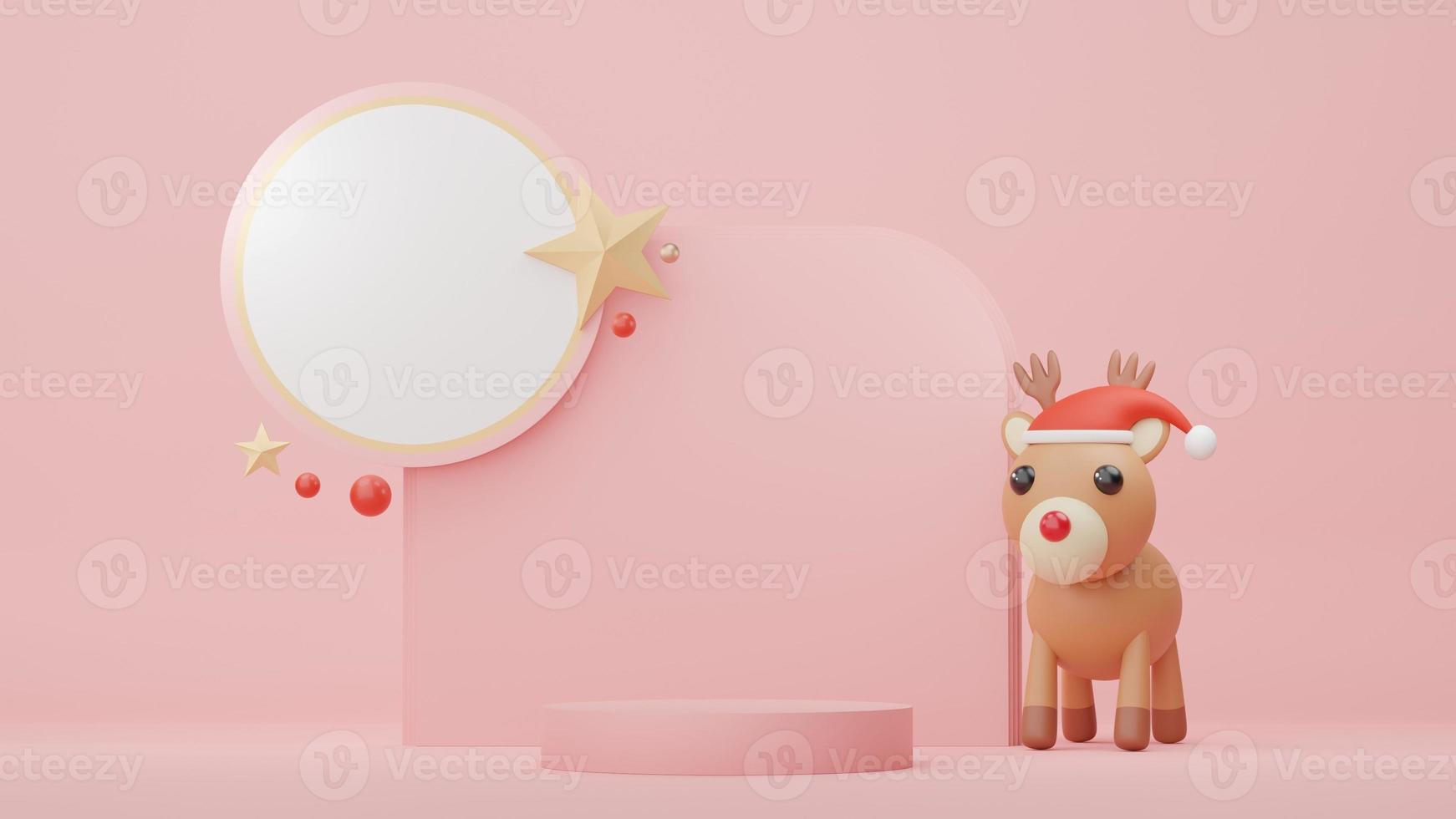 3d Display Podium for product and cosmetic presentation with Merry Christmas and Happy new year concept. Modern geometric. Platform for mock up and showing brand. Minimal clean design. photo