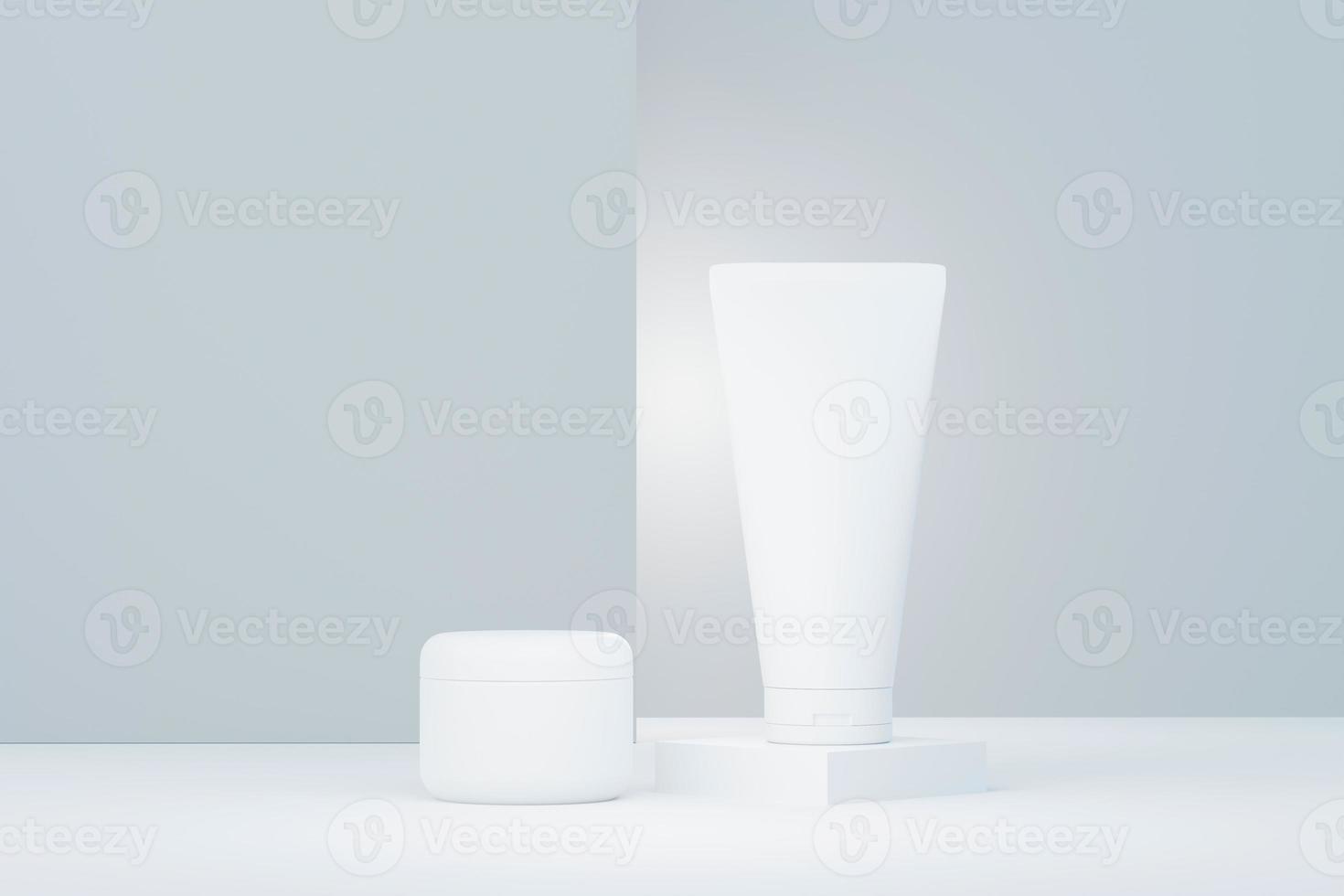 3d render of blank cosmetics skincare product or packaging for mock up. Beauty soap and spa concept. Lotion oil moisture for skin health. Premium and luxury design for branding. photo