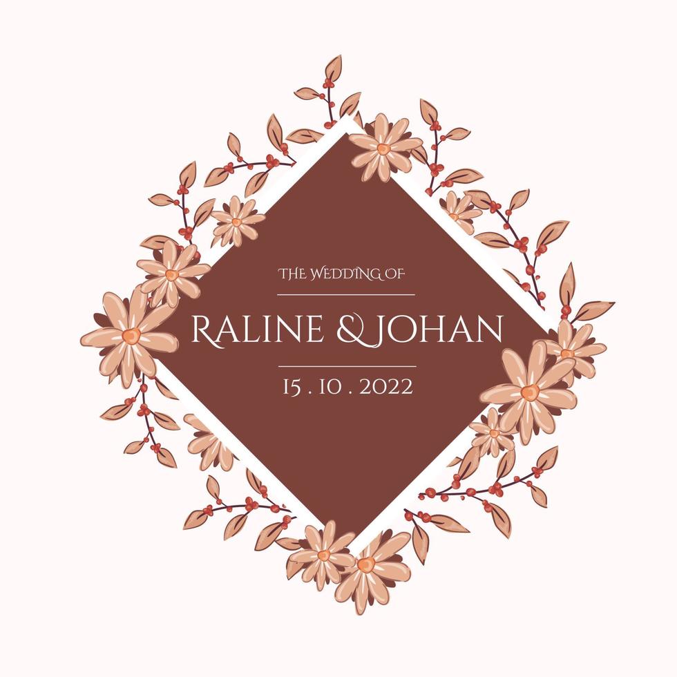 handdrawn pink floral square frame vector