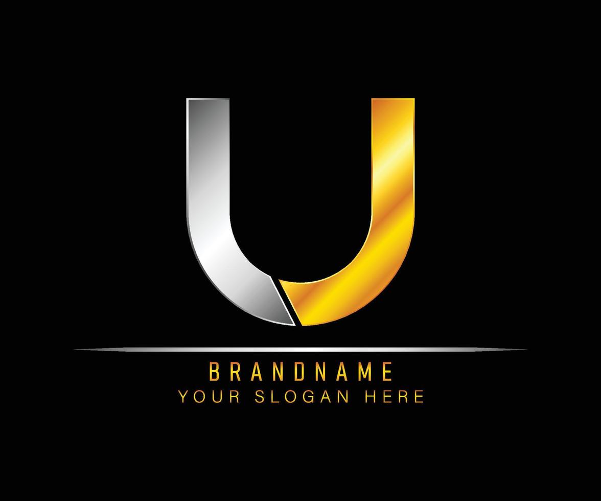 Creative elegant trendy unique artistic silver and gold color U initial based Alphabet icon logo. Initial letter U logo template. Luxury U logo template. vector