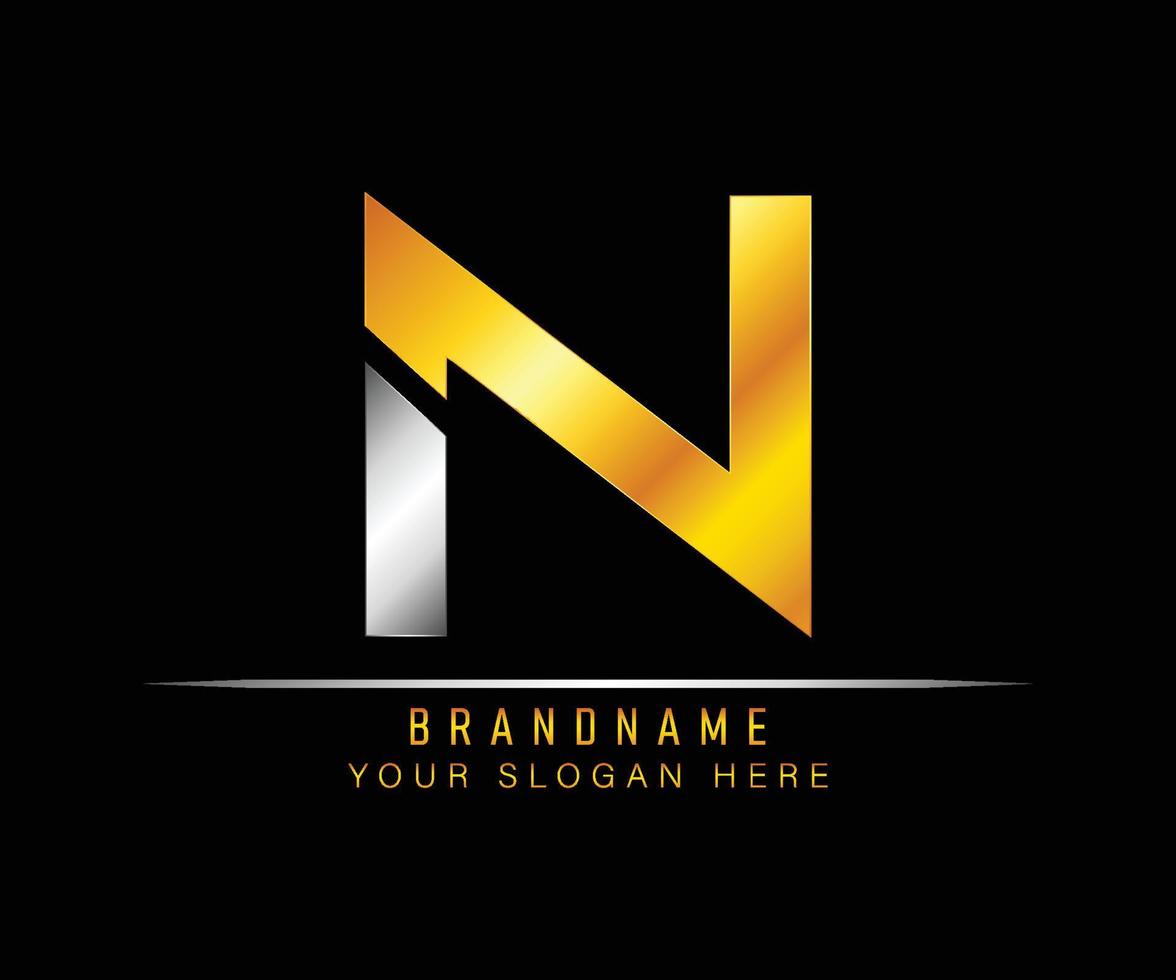 Creative elegant trendy unique artistic silver and gold color N initial based Alphabet icon logo. Initial letter N logo template. Luxury N logo template. vector