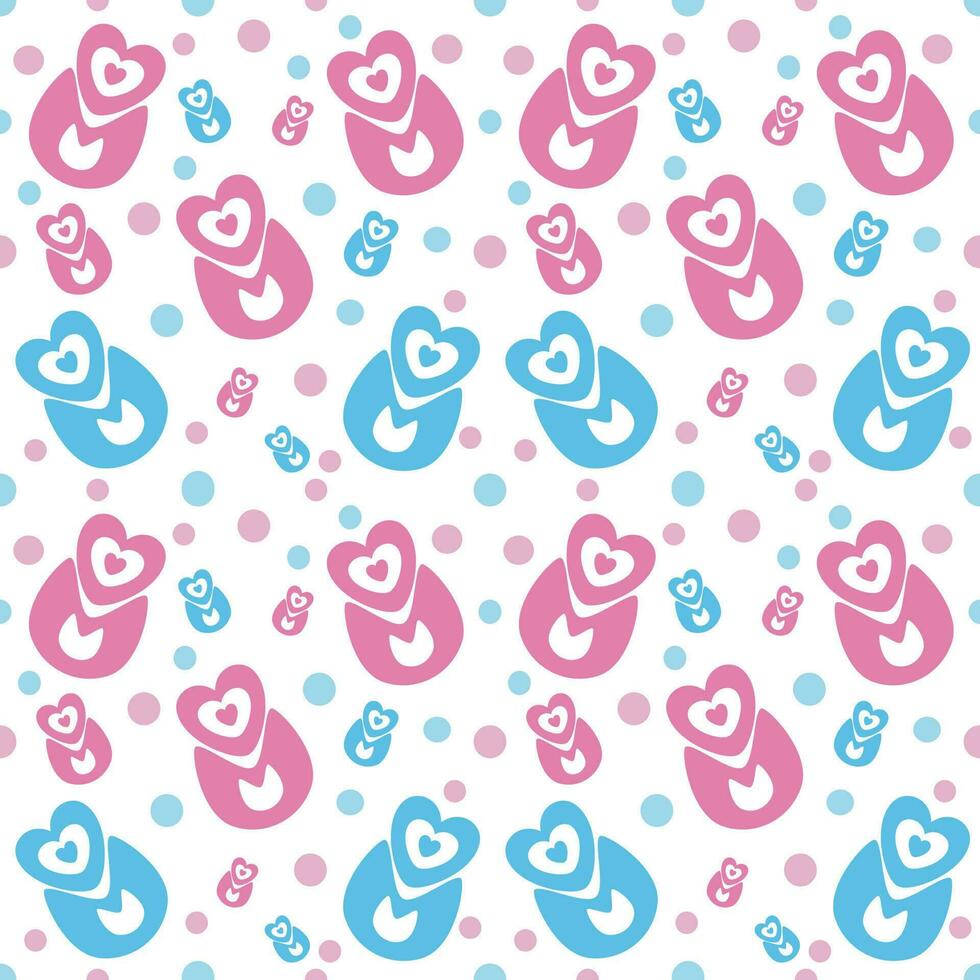 Seamless pattern, heart and dot shape, pastel color, white background. vector