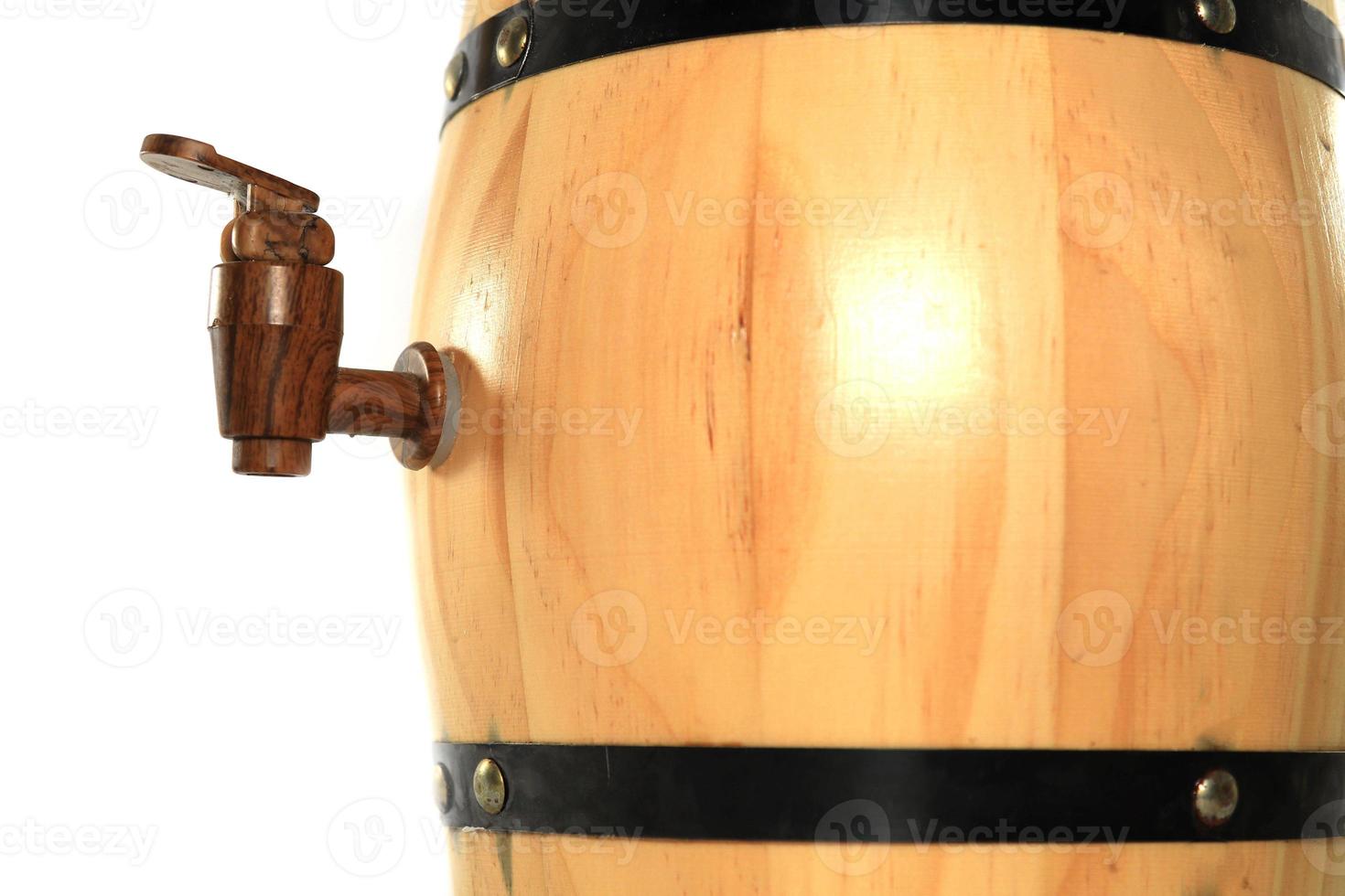 Wooden cork-plastic-on light brown oak barrels-beer-whiskey-small on a white background and a small family. photo