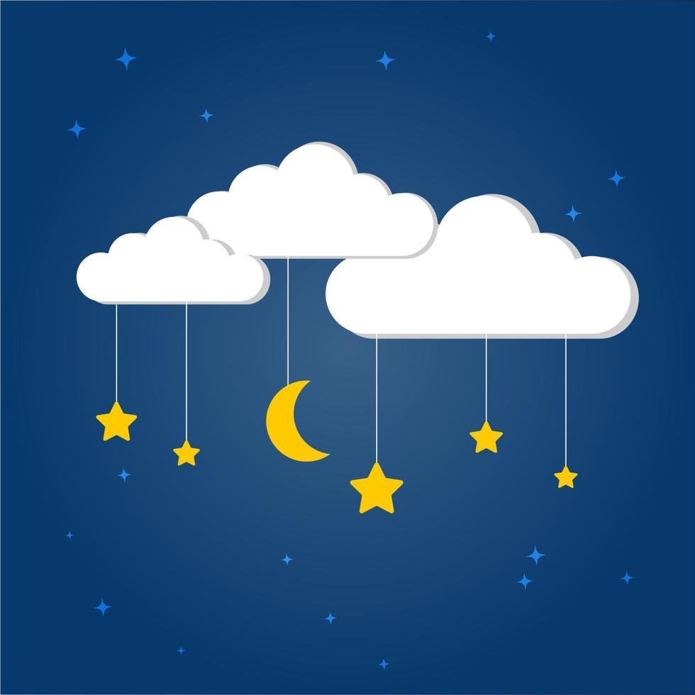 Paper art of Goodnight and sweet dream concept, Night sky, Moon, stars and clouds in midnight origami concept, Vector illustration. Paper and craft art.