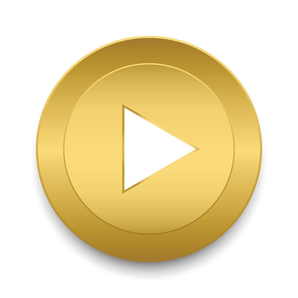 Gold play button icon, symbol with circle, Play icons isolated. Vector illustration.