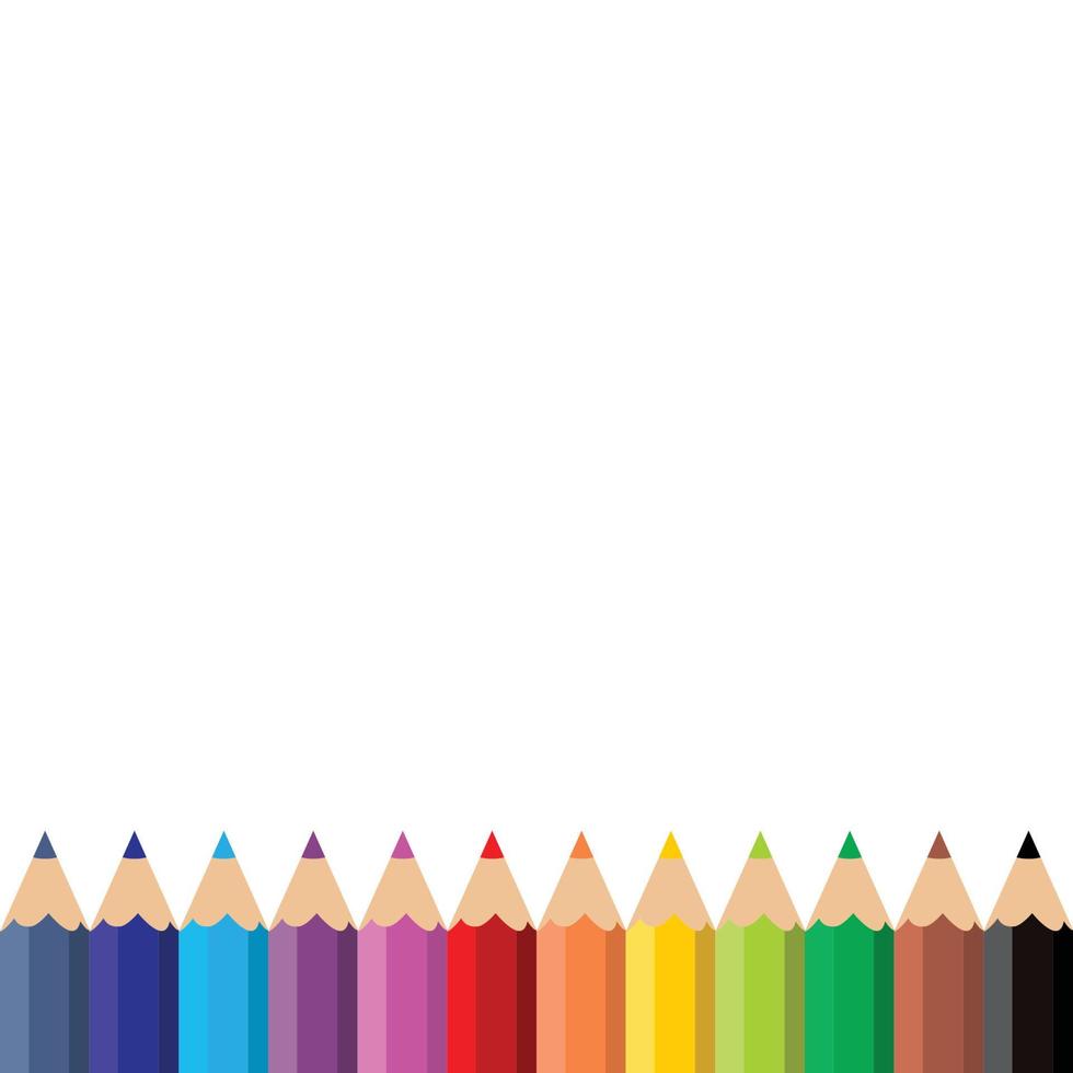 Collection of 12 colored pencils. Flat cartoon style. Vector illustration isolated on white background.