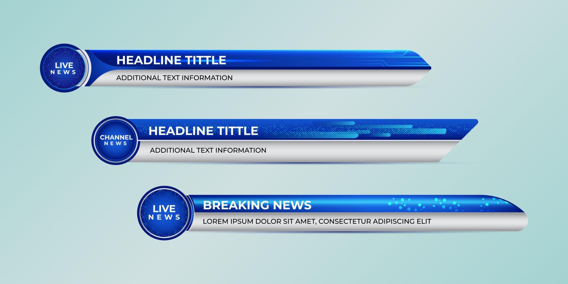 Broadcast news lower third modern banner template for television, video and media channel vector