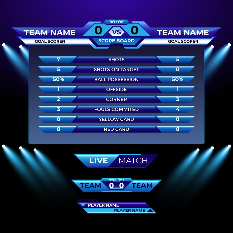 Scoreboard broadcast statistic for soccer football league world tournament with spotlight vector