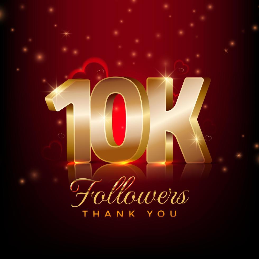 gracias 10 mil seguidores feliz celebración banner estilo 3d fondo rojo y dorado vector