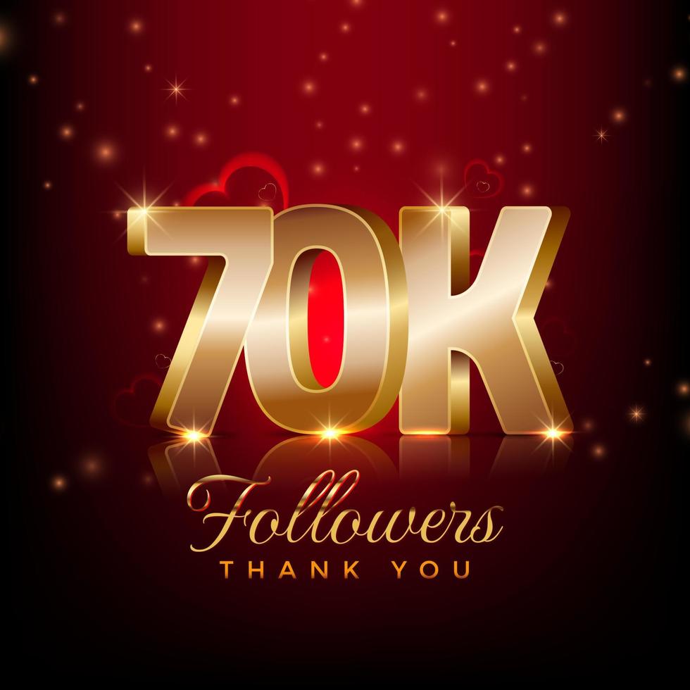 Thank you 70 thousand followers happy celebration banner 3d style red and gold background vector