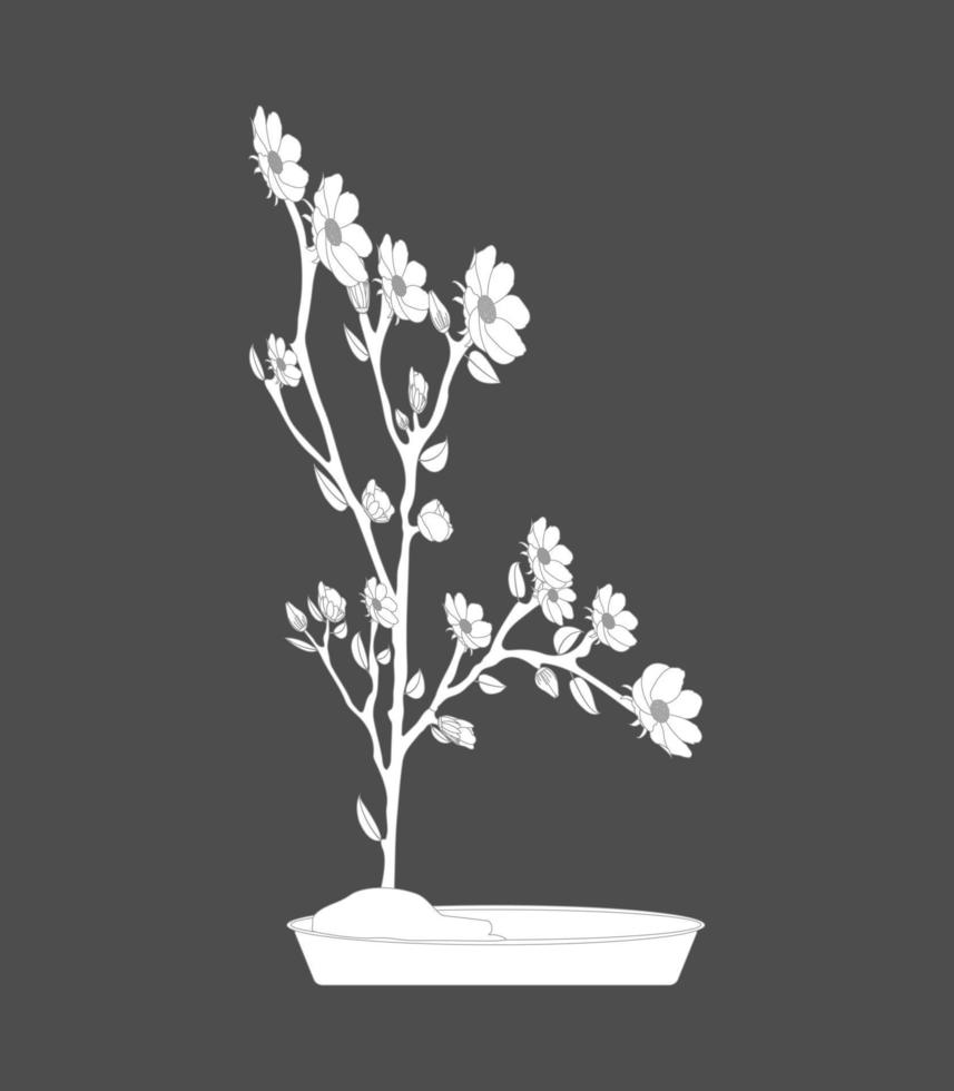 Branch black and white flower isolated on white background. vector