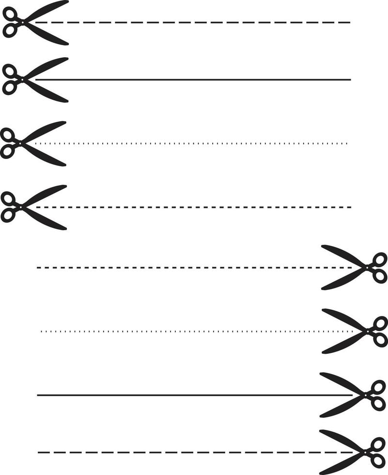 scissors with dashed line. Set scissors cutting paper symbol. scissors cut lines sign. vector