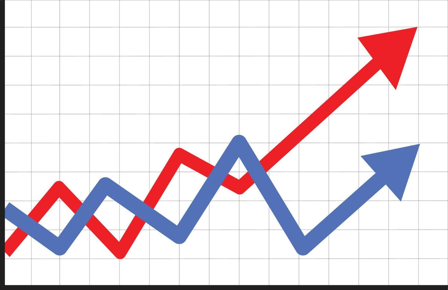 icono de gráfico de tendencia ascendente. signo de acciones. icono de flecha roja de progreso de crecimiento. símbolo de gráfico de líneas. vector