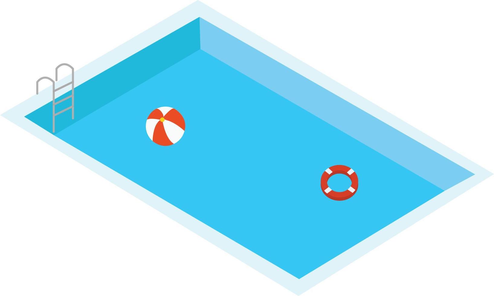 fondo de agua de piscina azul con anillo de natación flotante y bola. vector