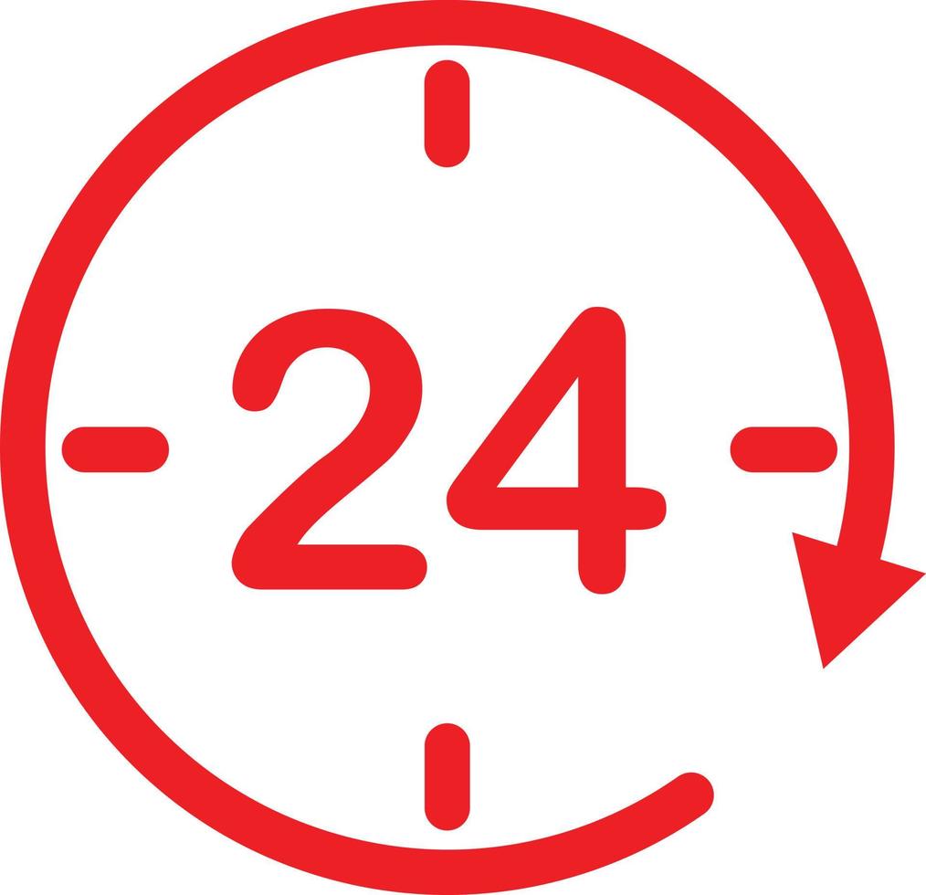 Asistencia 24 horas. símbolo del reloj icono abierto las 24 horas. icono de veinticuatro horas. vector