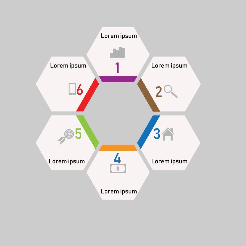 infografías de negocios. flujo de trabajo, trabajo en equipo, estrategia. plantilla de diseño de infografías abstractas con opción de números seis vector