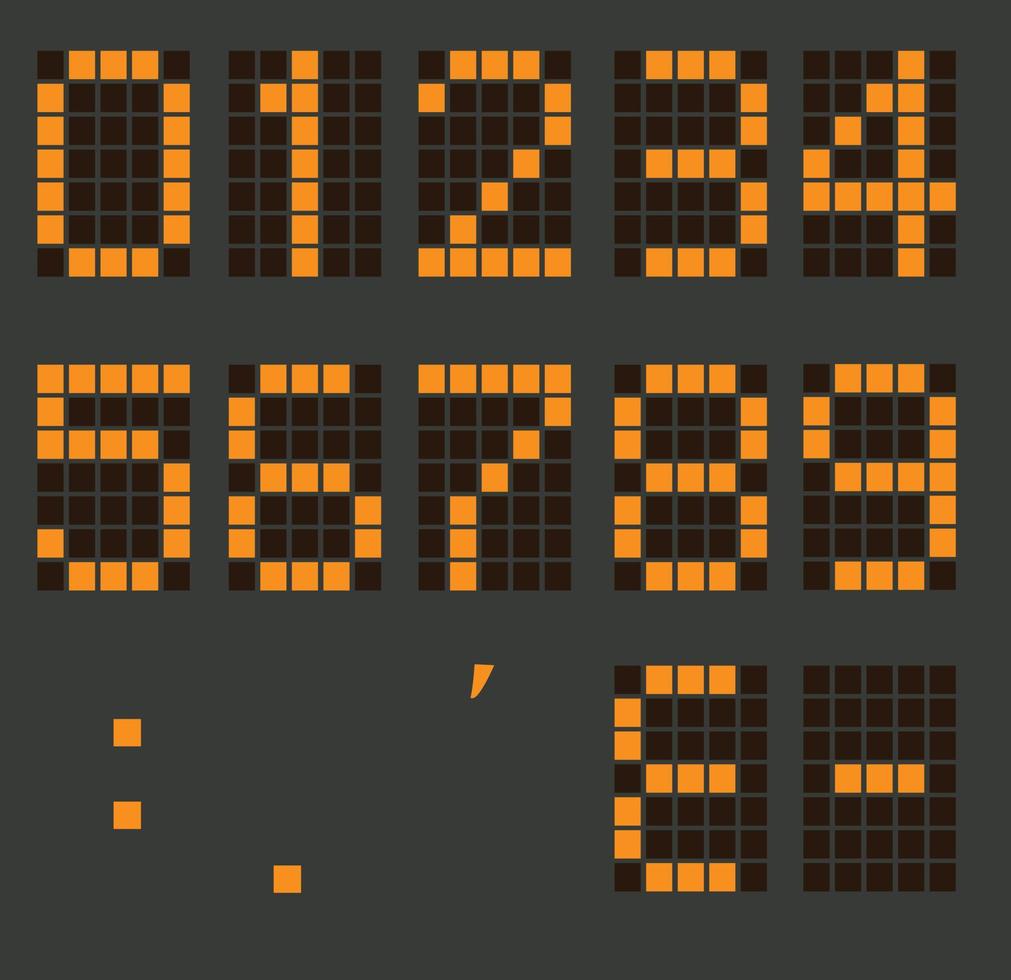 set of calculator digital numbers. electronic figures. LCD digital number. orange clock digital. vector