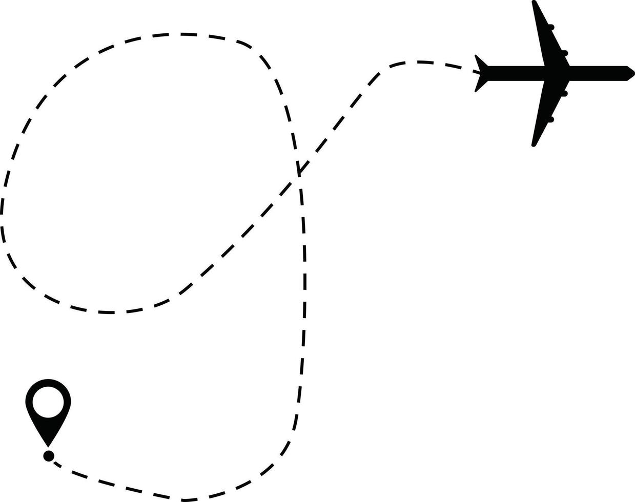 plane and track icon. airplane path in dotted line shape. airplane flying symbol. airplane line sign. vector